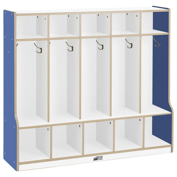 Blue ECR4Kids Colorful Essentials 5-Section Coat Locker with Cubbies and Bench